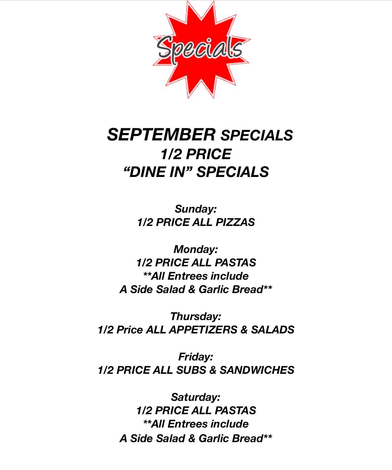 September 2025 Specials